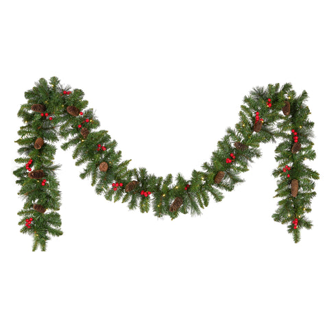 National Tree Company garland front view showing full 9ft fullness and realistic greenery