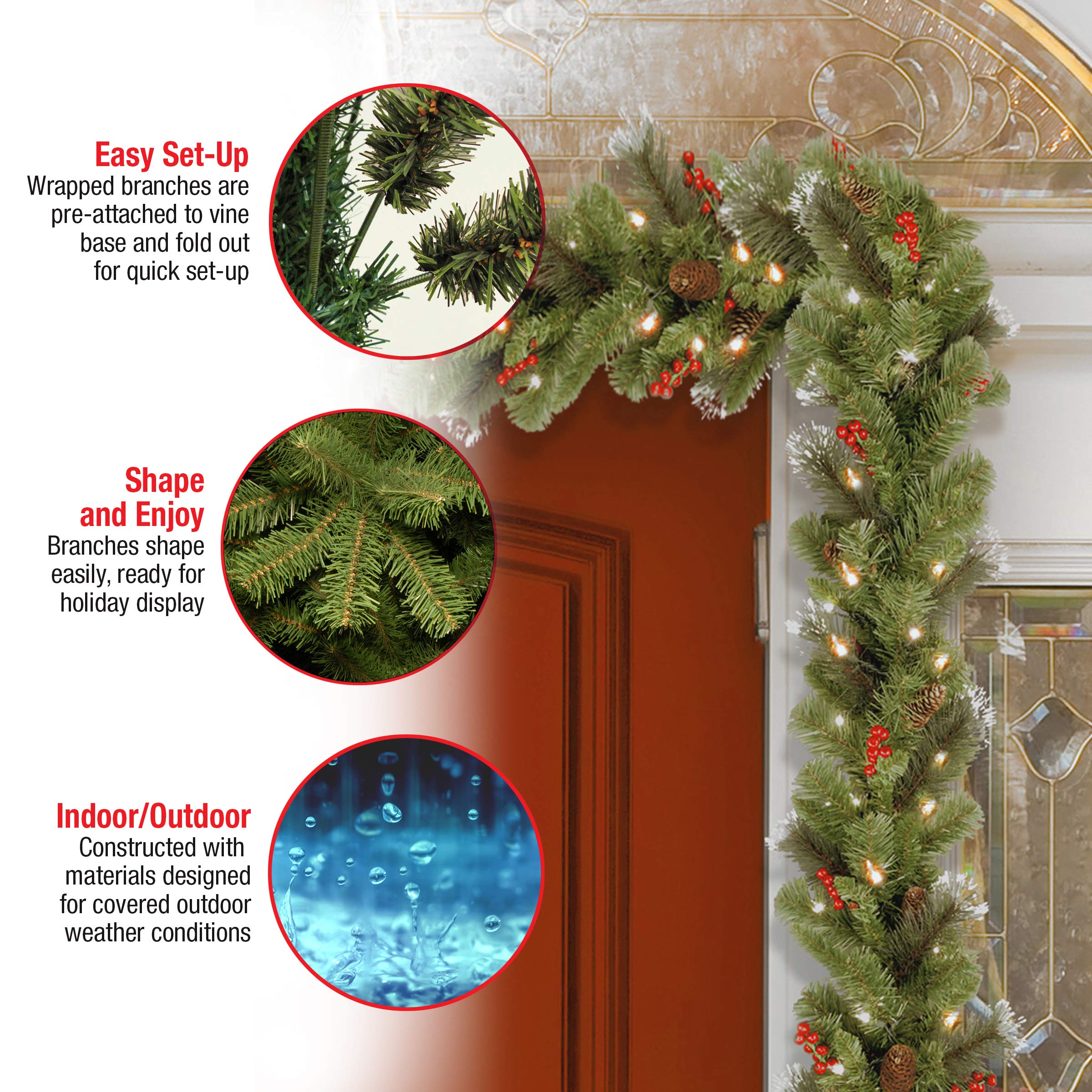 National Tree Company plug and light detail showing UL white lights safety