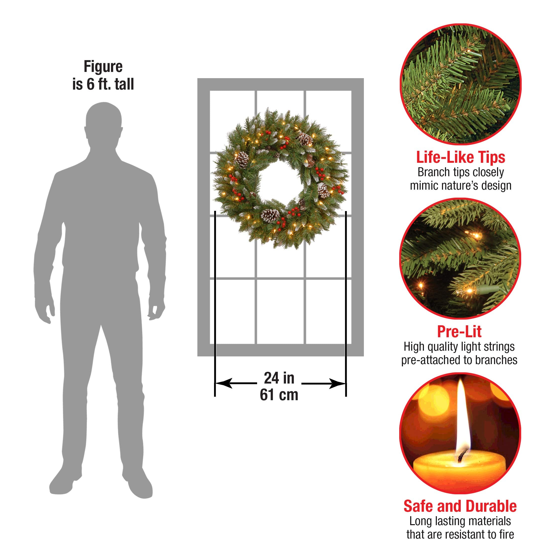 National Tree Company battery pack and clear LEDs detail for cordless convenient lighting
