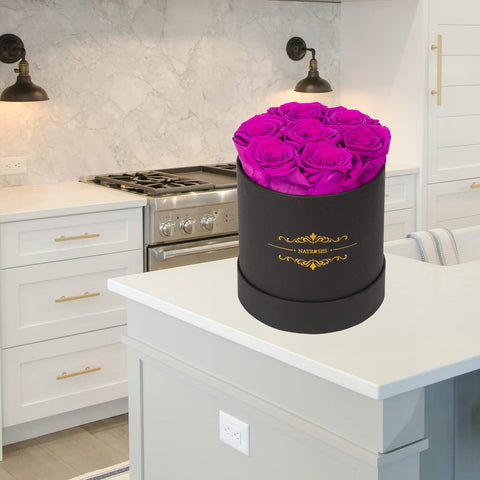 NATROSES open gift box with seven preserved roses displaying handcrafted arrangement and convenience