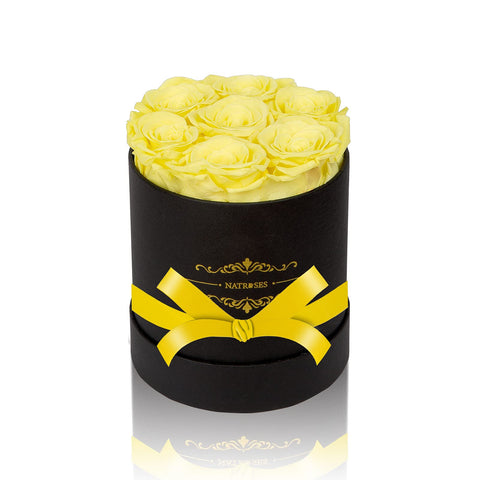 NATROSES boxed yellow roses front view showing gift-ready presentation and cheerful color