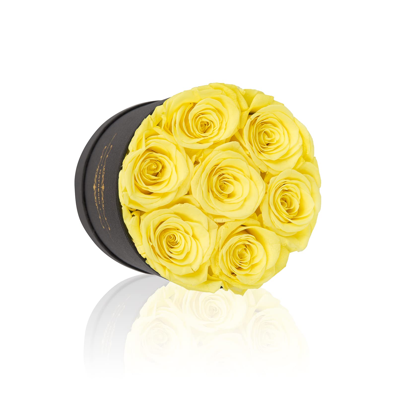 NATROSES close-up of a preserved yellow rosebud showing petal texture and delicate detail