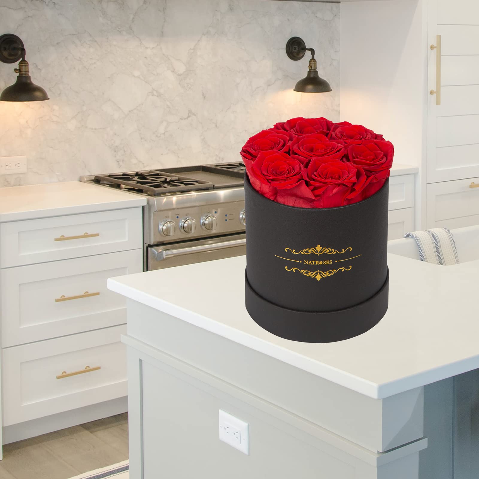 NATROSES open box display on a table demonstrating elegant no-care decoration
