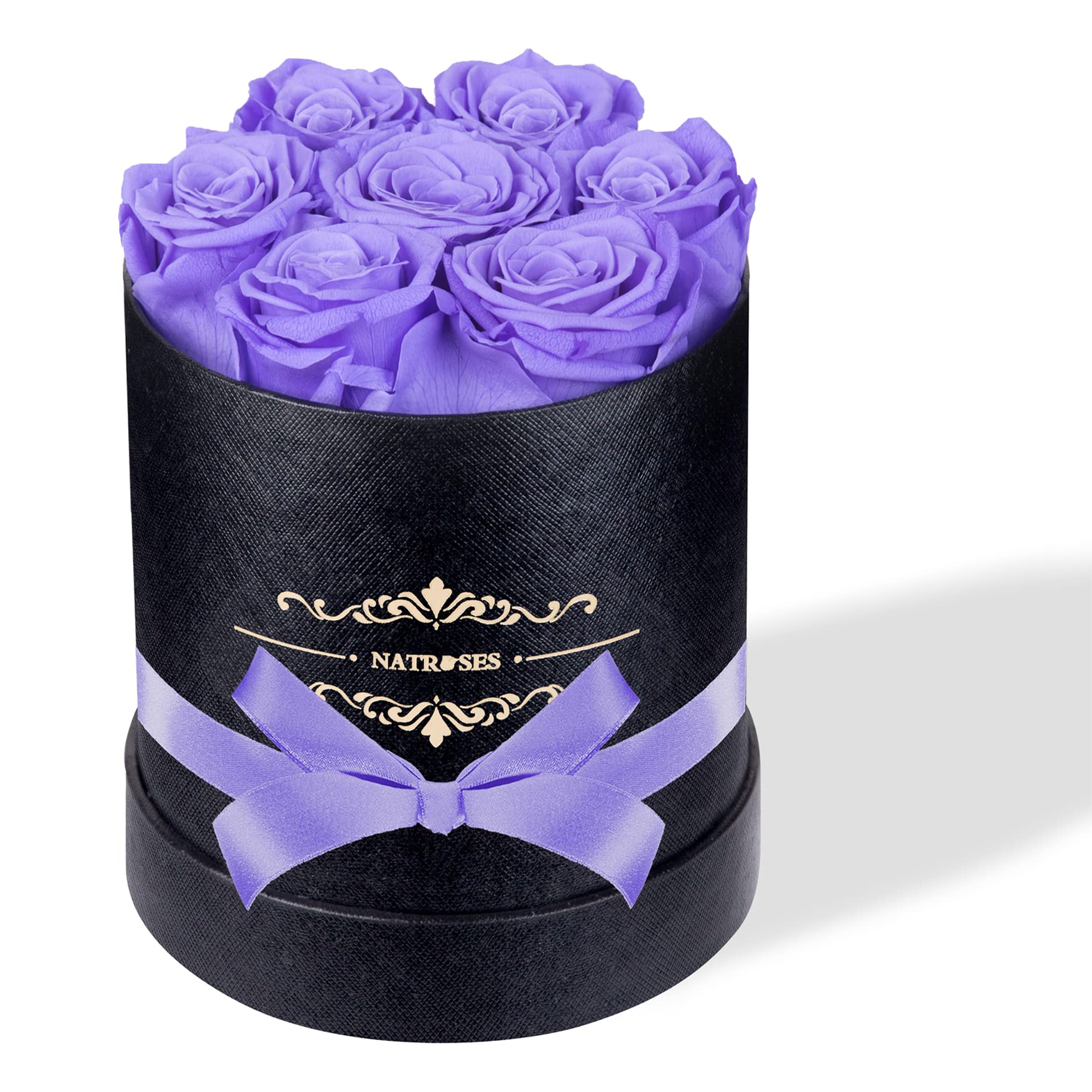 NATROSES boxed light purple roses front view showcasing elegant gift presentation