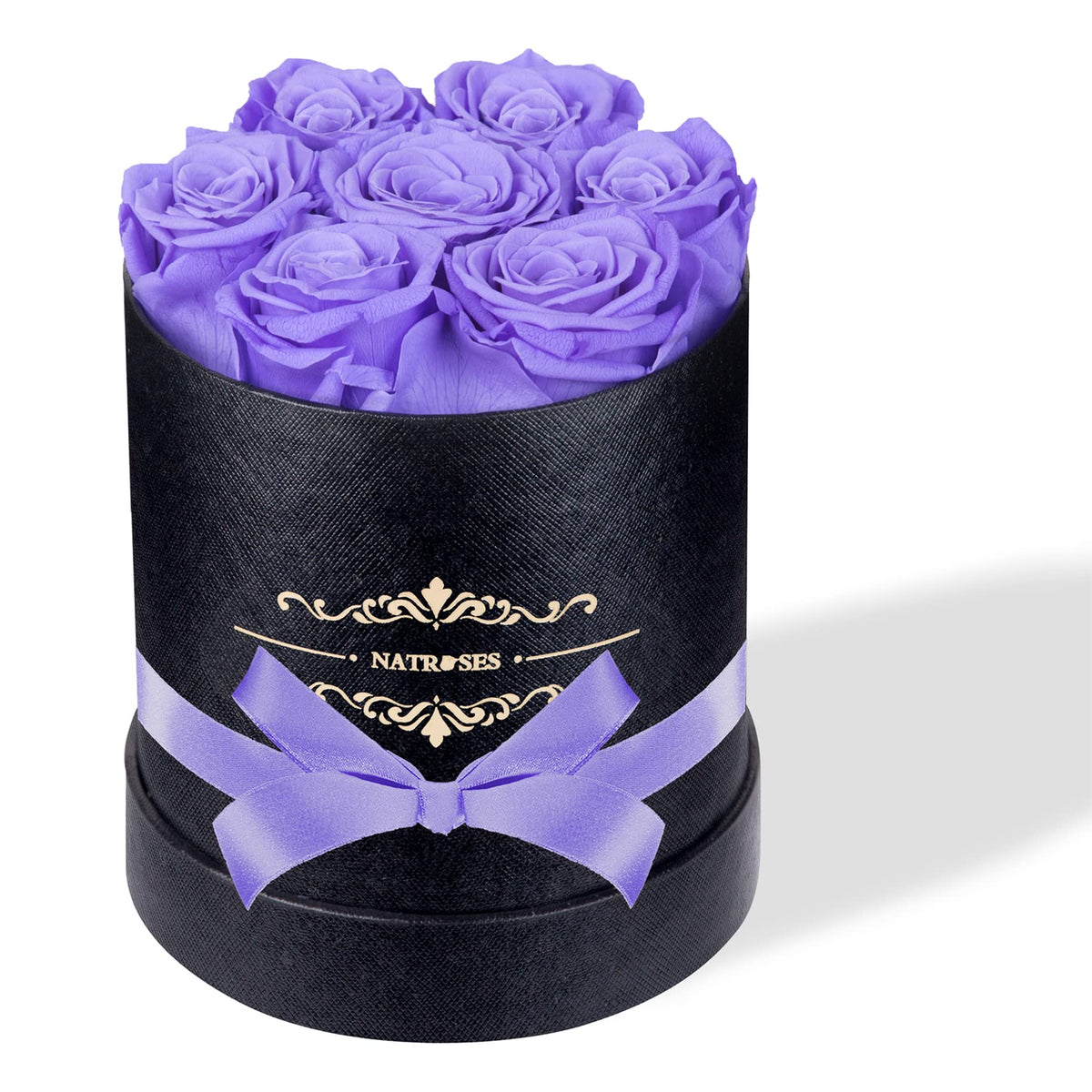 NATROSES boxed light purple roses front view showcasing elegant gift presentation