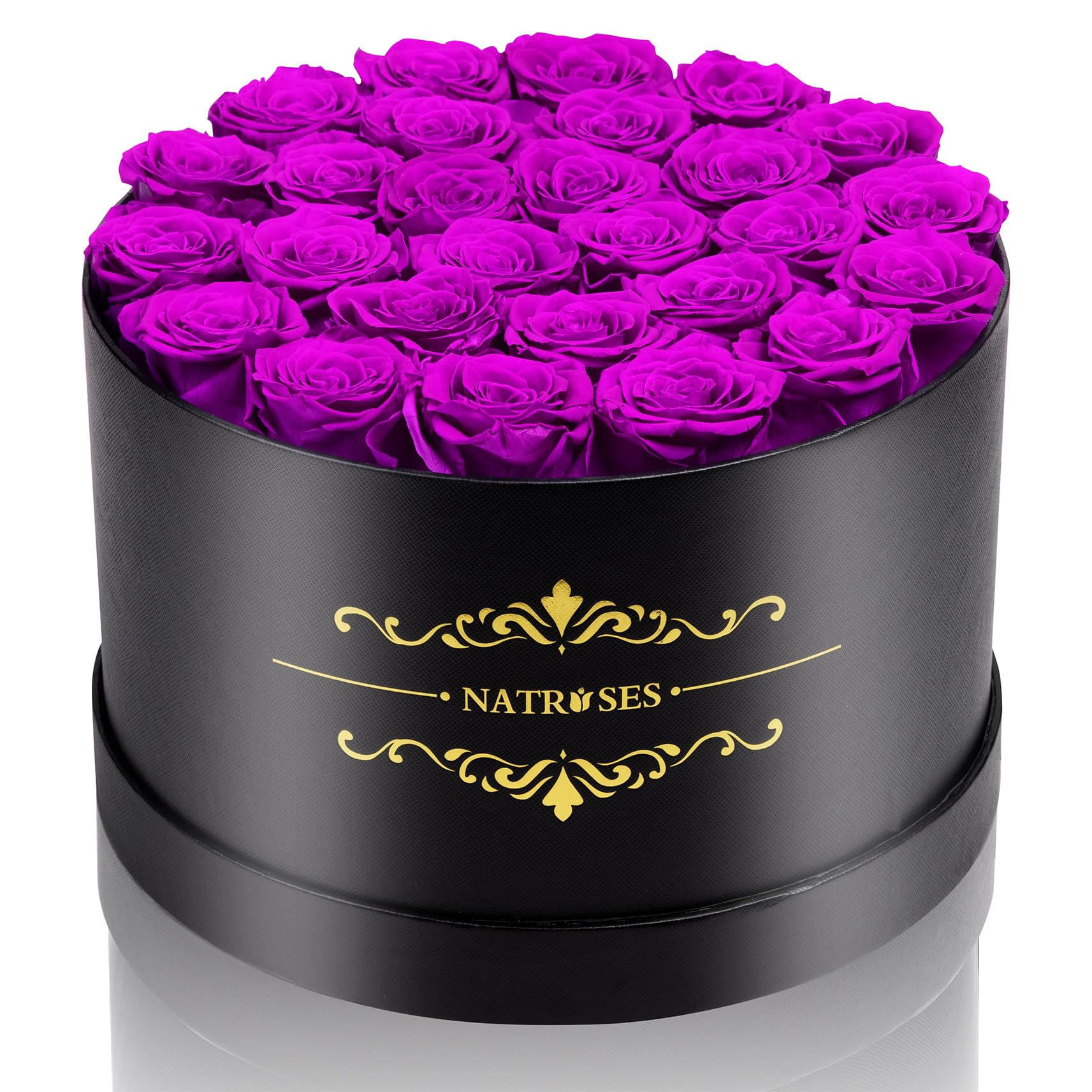 NATROSES front box view showing purple roses and elegant presentation benefit