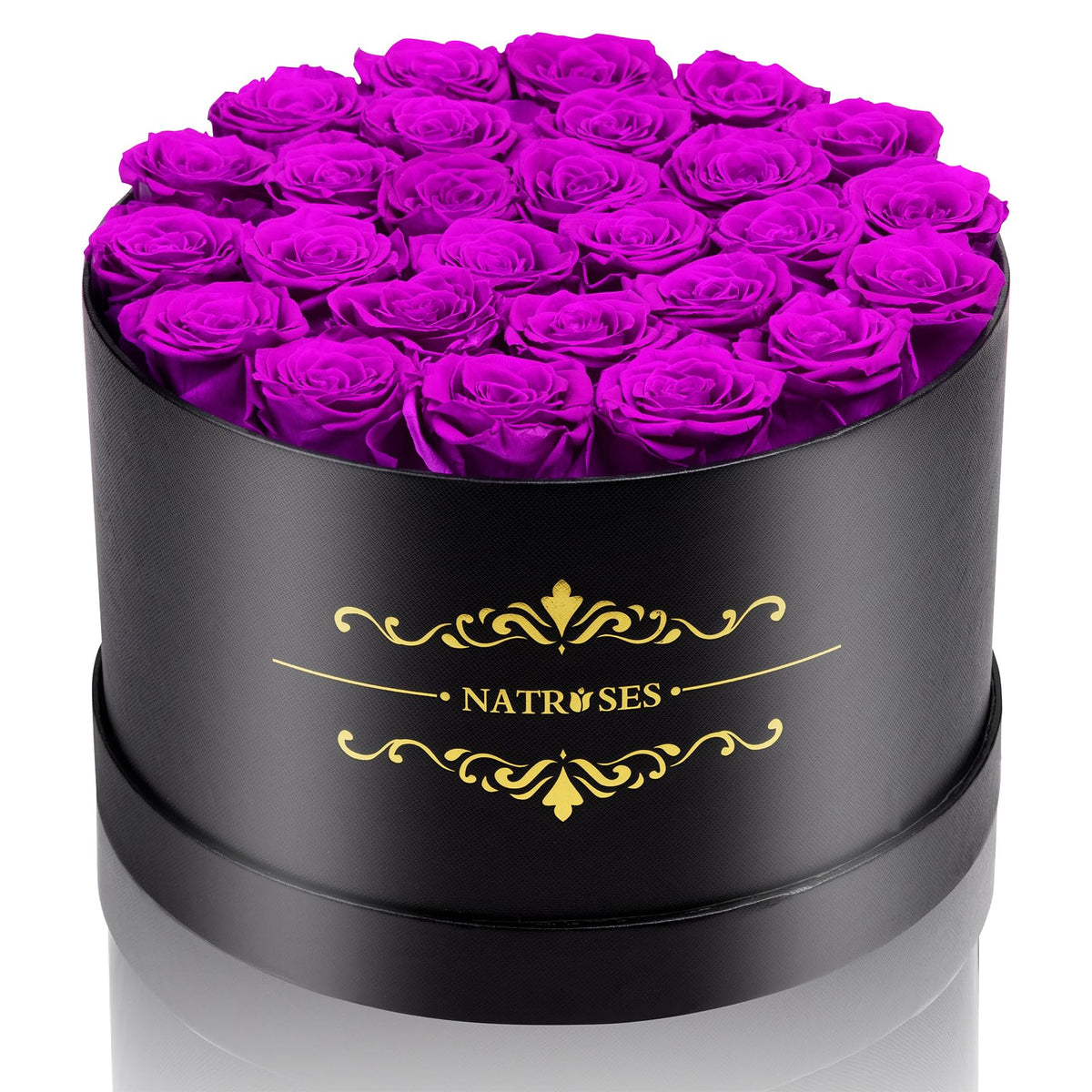 NATROSES front box view showing purple roses and elegant presentation benefit