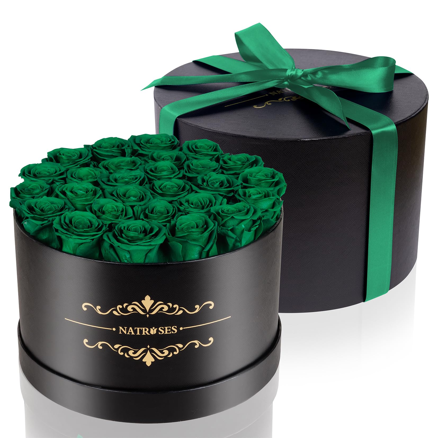 NATROSES lid open to reveal roses for an immediate unboxing and gift-ready impact