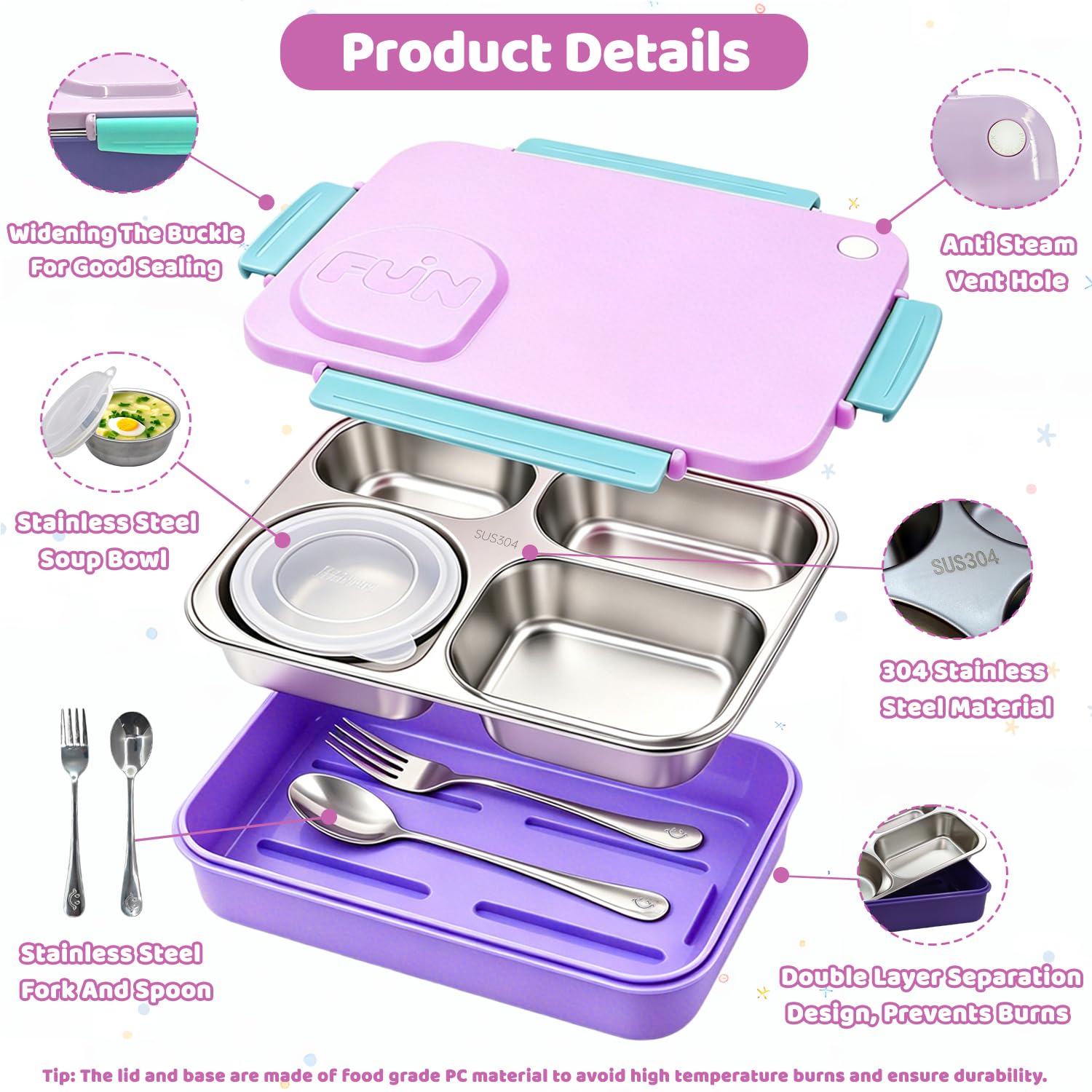 NaTuGi open lunch box showing removable inner tray and four compartments for portioning