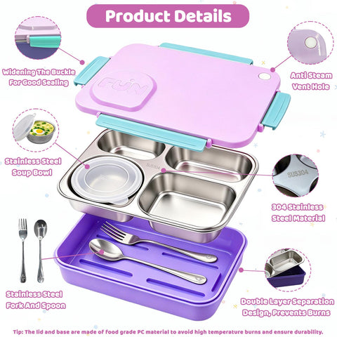 NaTuGi open lunch box showing removable inner tray and four compartments for portioning