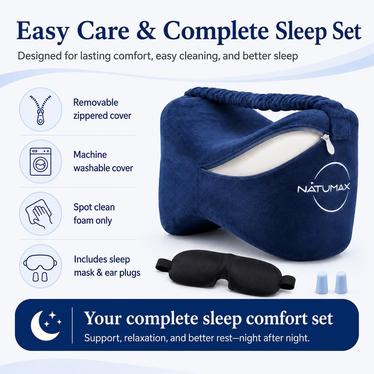 NATUMAX pillow on bed in bedroom setting promoting relaxed sleep