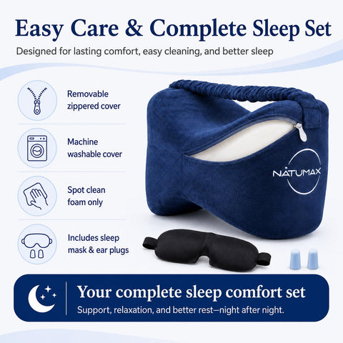 NATUMAX pillow on bed in bedroom setting promoting relaxed sleep