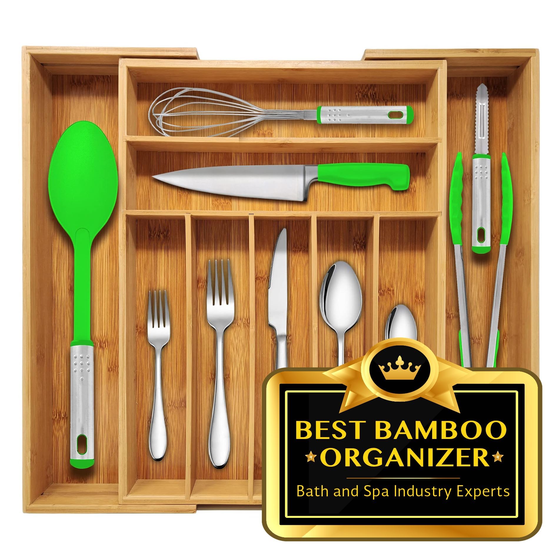 Nature Gear bamboo organizer front view shows clean storage and visual appeal