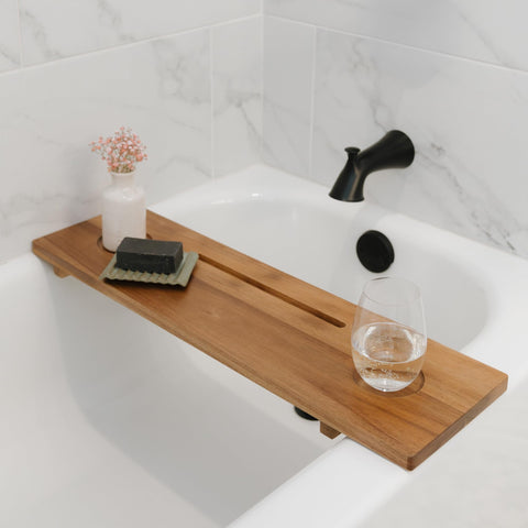 Nature Shed acacia tray front overhead view showing full flat surface useful for organization