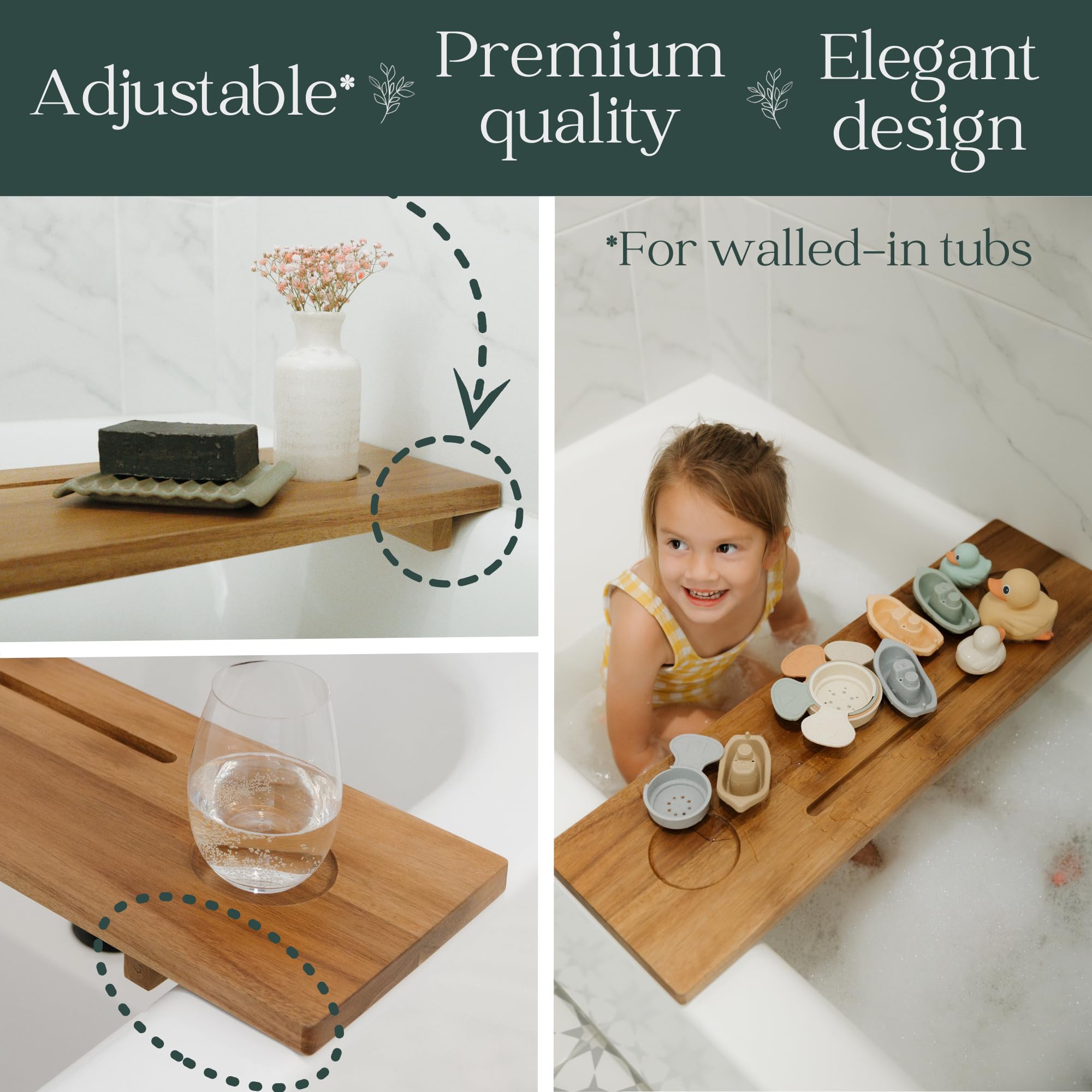 Nature Shed acacia tray adjustable legs view demonstrating anti-tip stability benefit