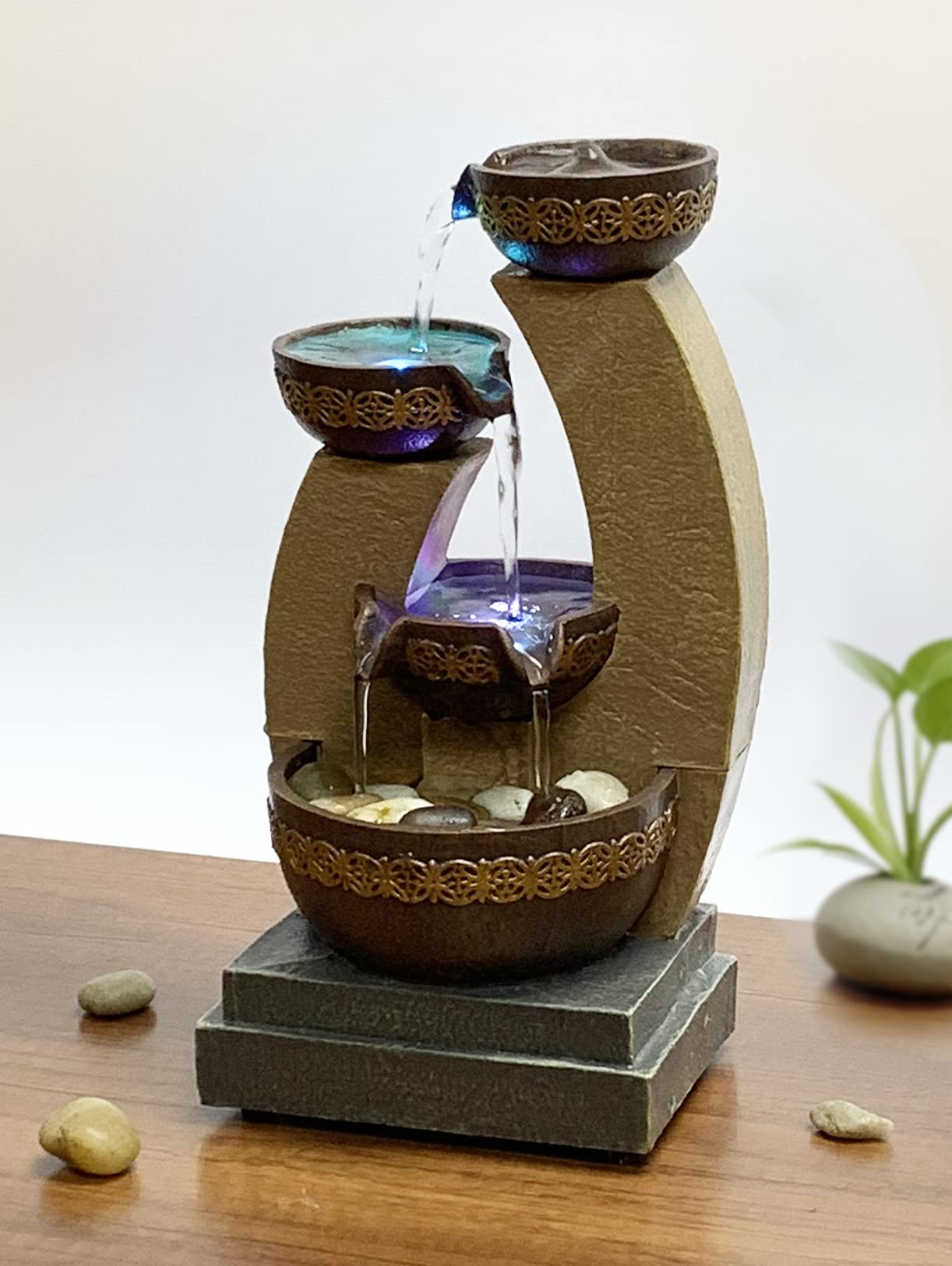 Nature's Mark close-up of water flowing between tiers showing smooth cascade and calming effect
