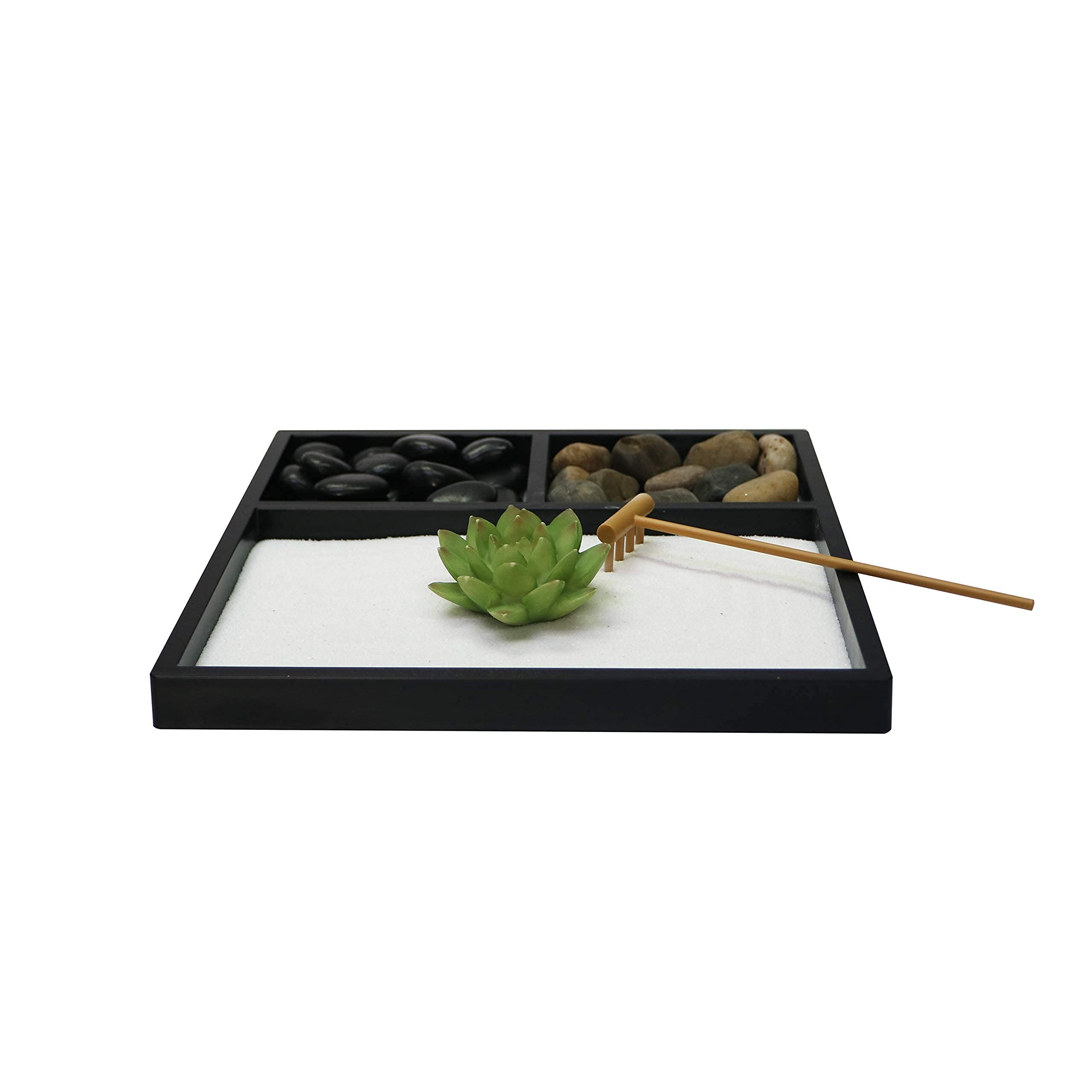 Nature's Mark mini zen garden on a desk adding decorative calm benefit