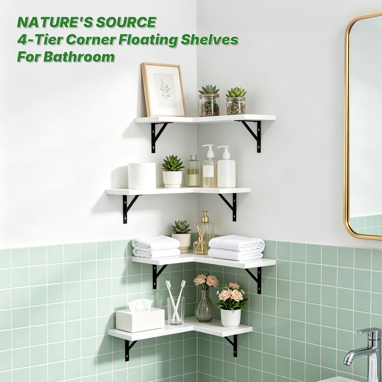 NATURE'S SOURCE triangular metal bracket detail showing sturdy support and anti-tip stability benefit