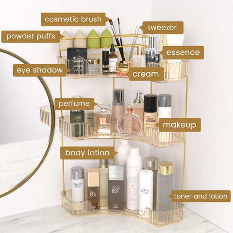 NATURE'S SOURCE perfumes arranged on top tier highlighting elegant display benefit
