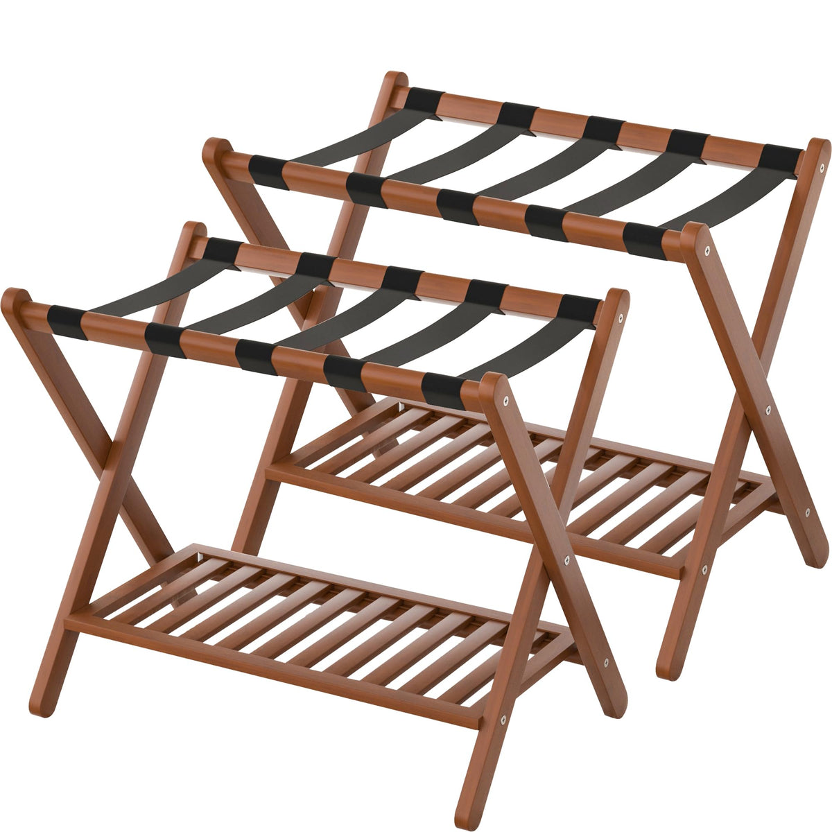 Natuvite front view luggage rack shows stable bamboo support and neat aesthetic