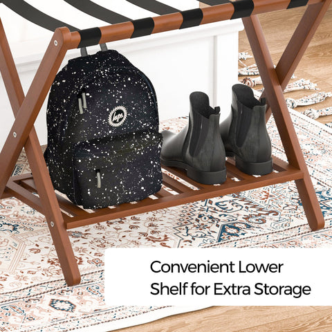 Natuvite lower shelf with shoes demonstrates extra storage and organized space