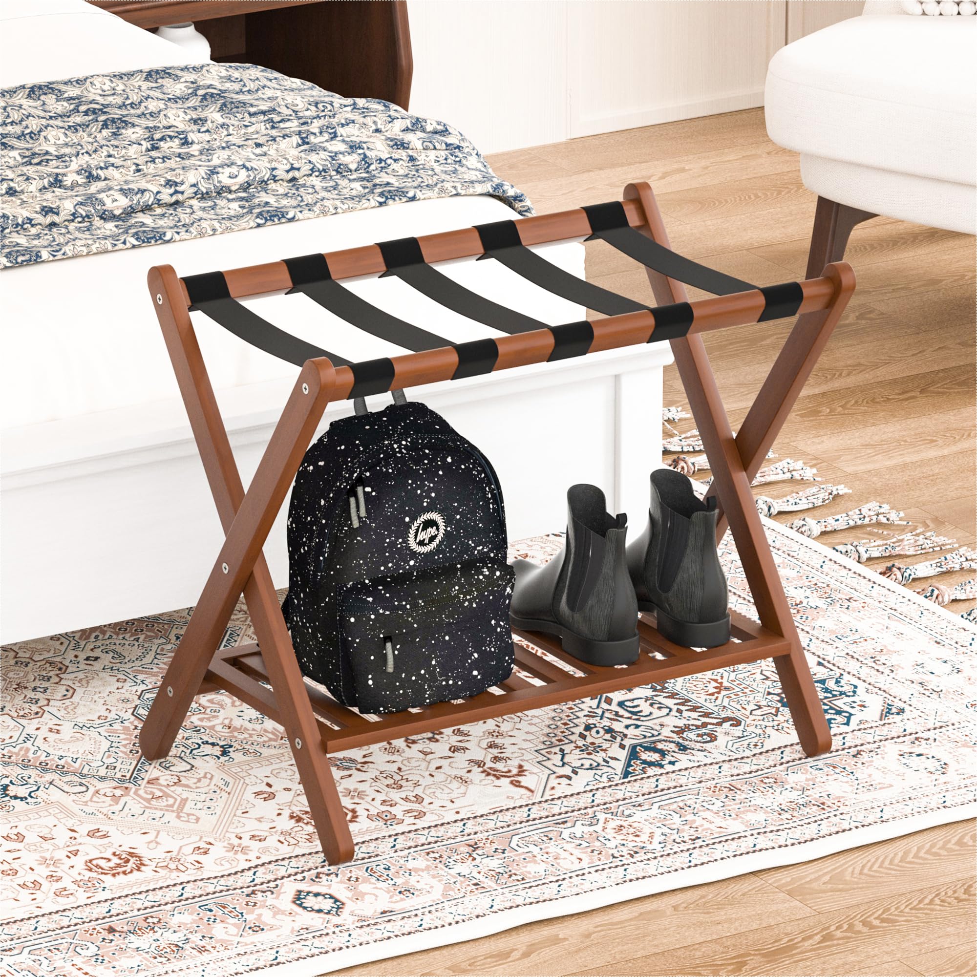 Natuvite two racks in guest room showing coordinated hospitality setup