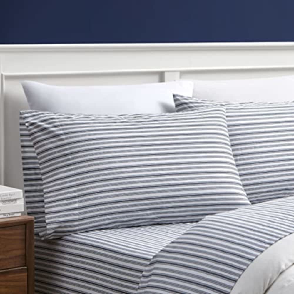 Nautica front packaging showing Coleridge Stripe Grey bedding benefits