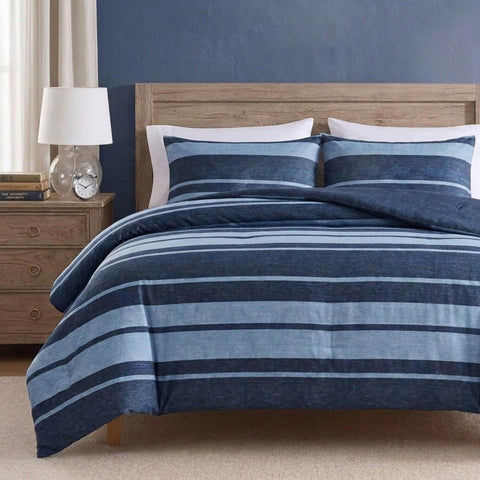 Nautica front view of comforter set showing Longpoint Blue and reversible style benefits