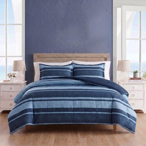 Nautica on Twin XL bed showing full coverage and correct sizing for longer mattresses