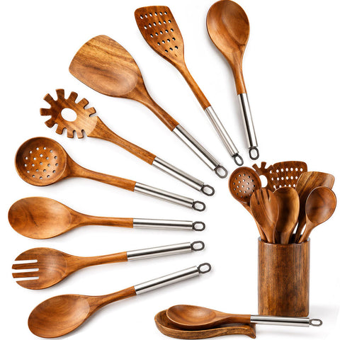 NAYAHOSE front view showing full 10-piece set and wooden holder for organized storage