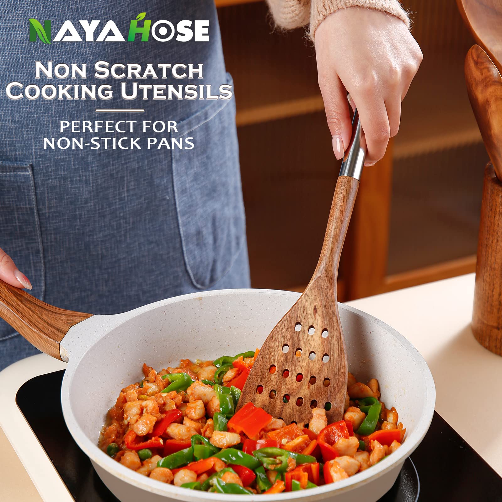 NAYAHOSE spoon rest with spoon demonstrating drip protection and clean countertop benefit