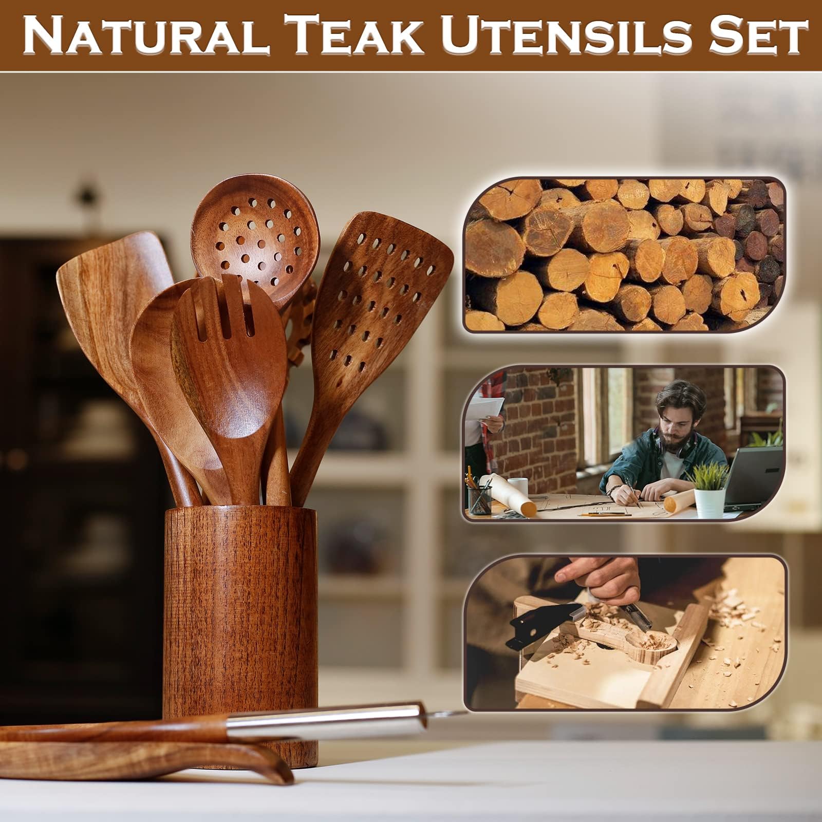 NAYAHOSE storage barrel on kitchen counter showing tidy vertical utensil storage benefit