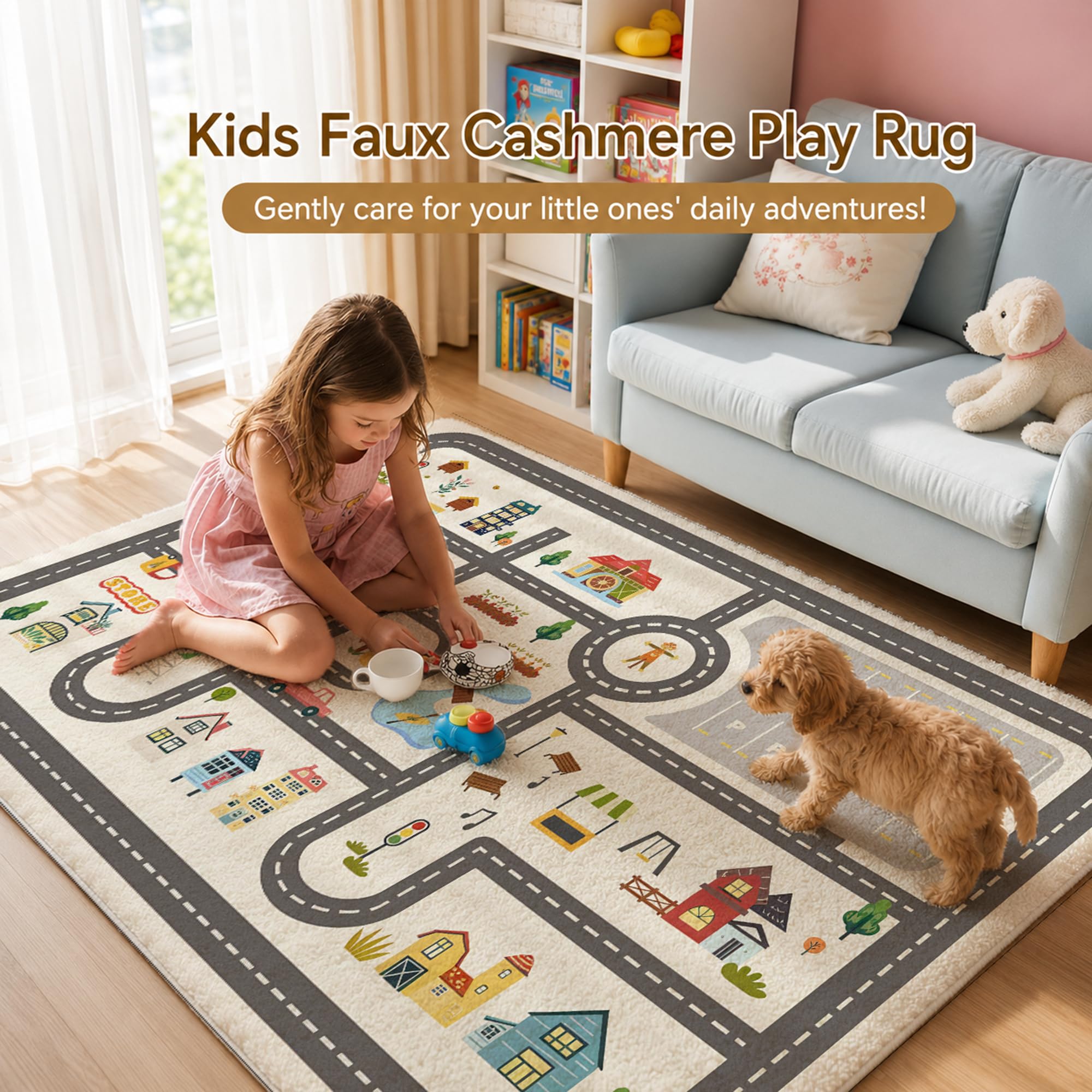 Nayoroom rug beside chair showing 5x7 ft scale for room planning