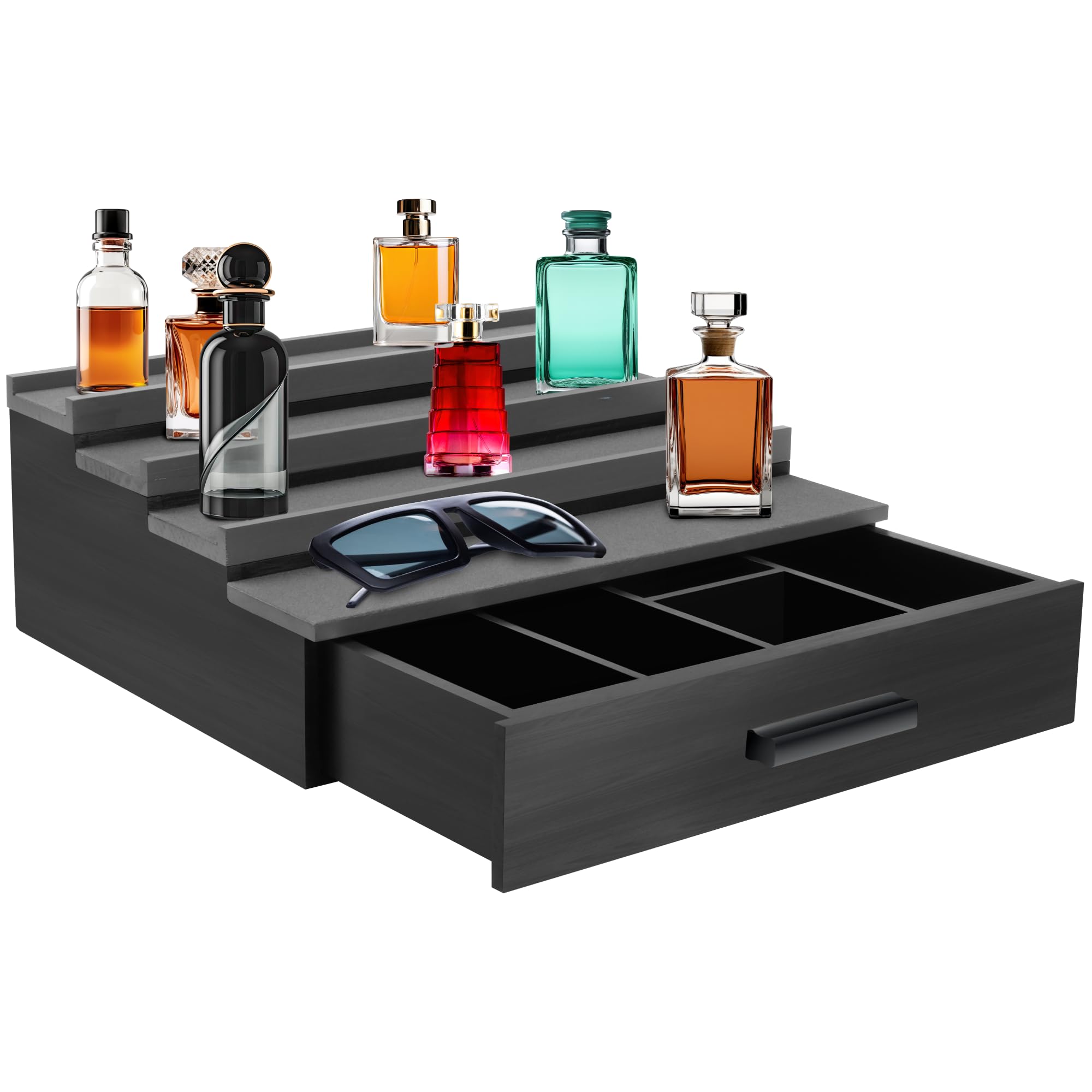 NAYPUEVAN front view showing organized bottles and elegant display benefit