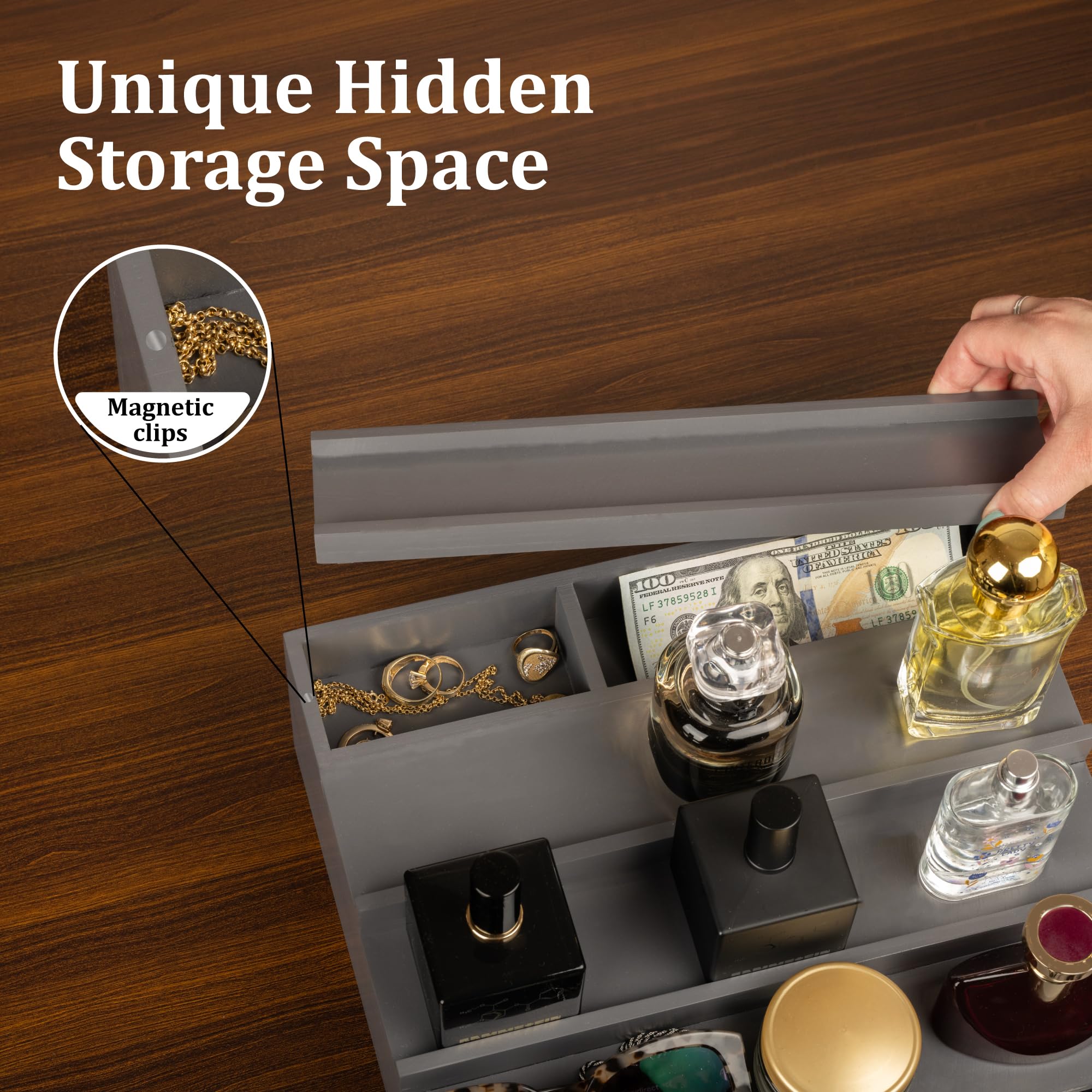 NAYPUEVAN open top hidden compartment revealing secure storage benefit
