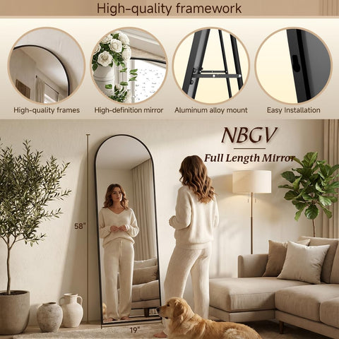 NBGV mirror leaning against bedroom wall providing space-enhancing benefit