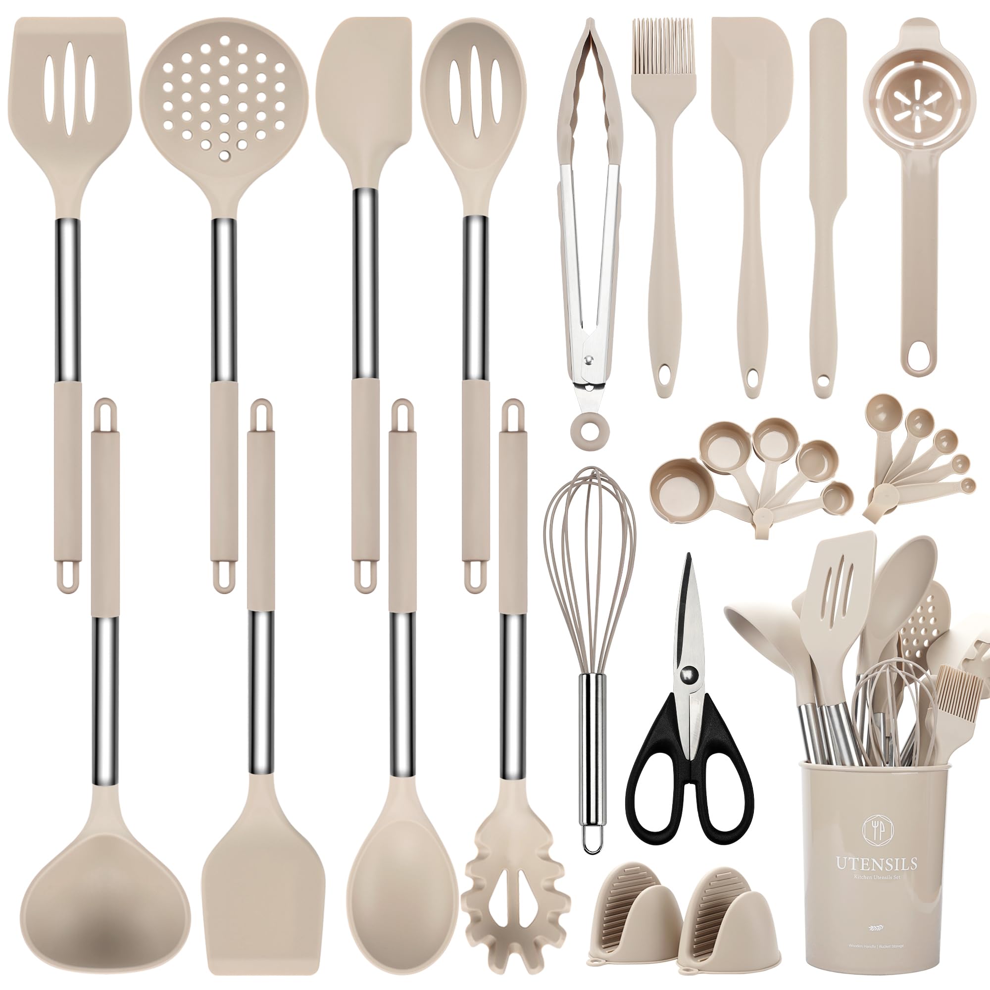 NCUE front view of full 28-piece set on countertop showing organized tools and holder for easy access