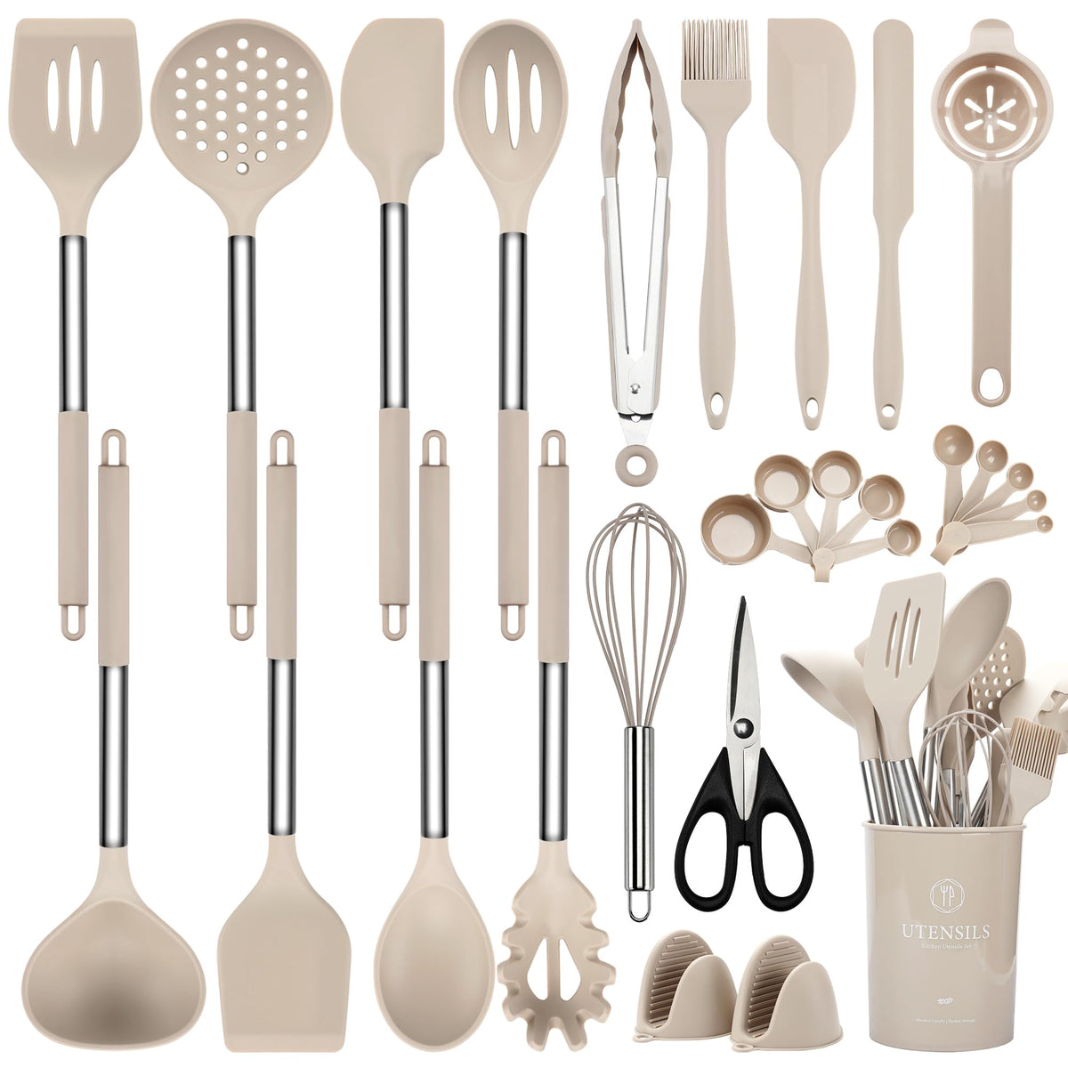 NCUE front view of full 28-piece set on countertop showing organized tools and holder for easy access