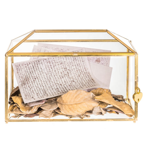 NCYP glass card box front view showing clear panels and gold frame for elegant display