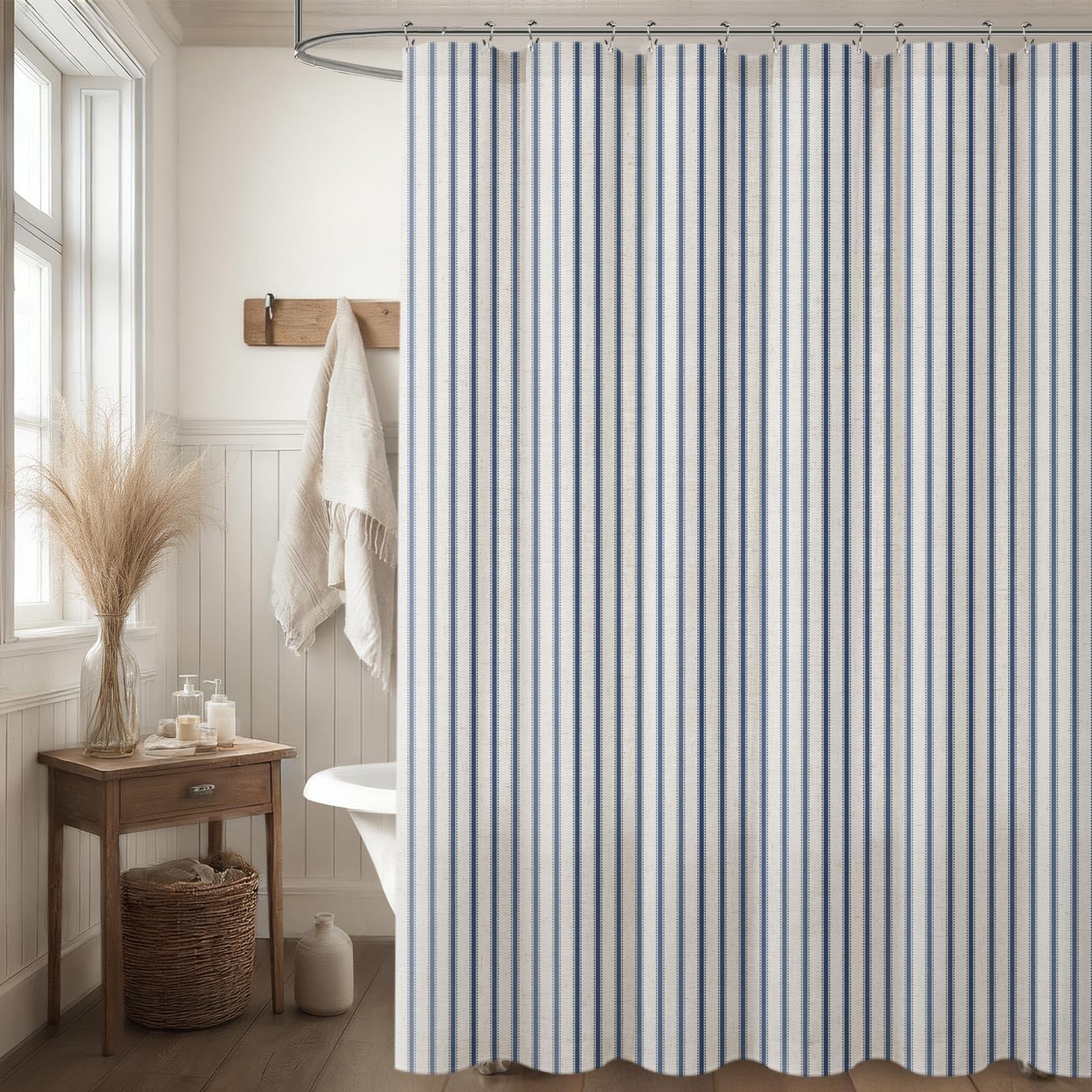 NDDYCU curtain in styled bathroom adds cozy rustic ambiance benefit