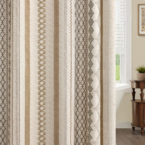 NDDYCU curtain in styled bathroom showing warm boho ambiance and cohesive decor