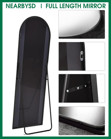 NEARBYSD leaning mirror in bedroom showcasing space-saving styling benefit
