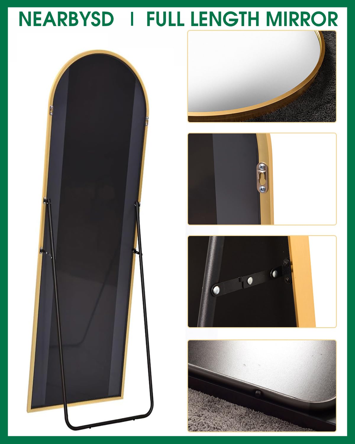 NEARBYSD mirror side profile, slim frame saves space while remaining sturdy