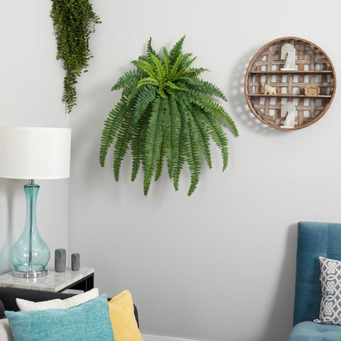 Nearly Natural styled in a woven basket adding botanical volume and no-maintenance appeal
