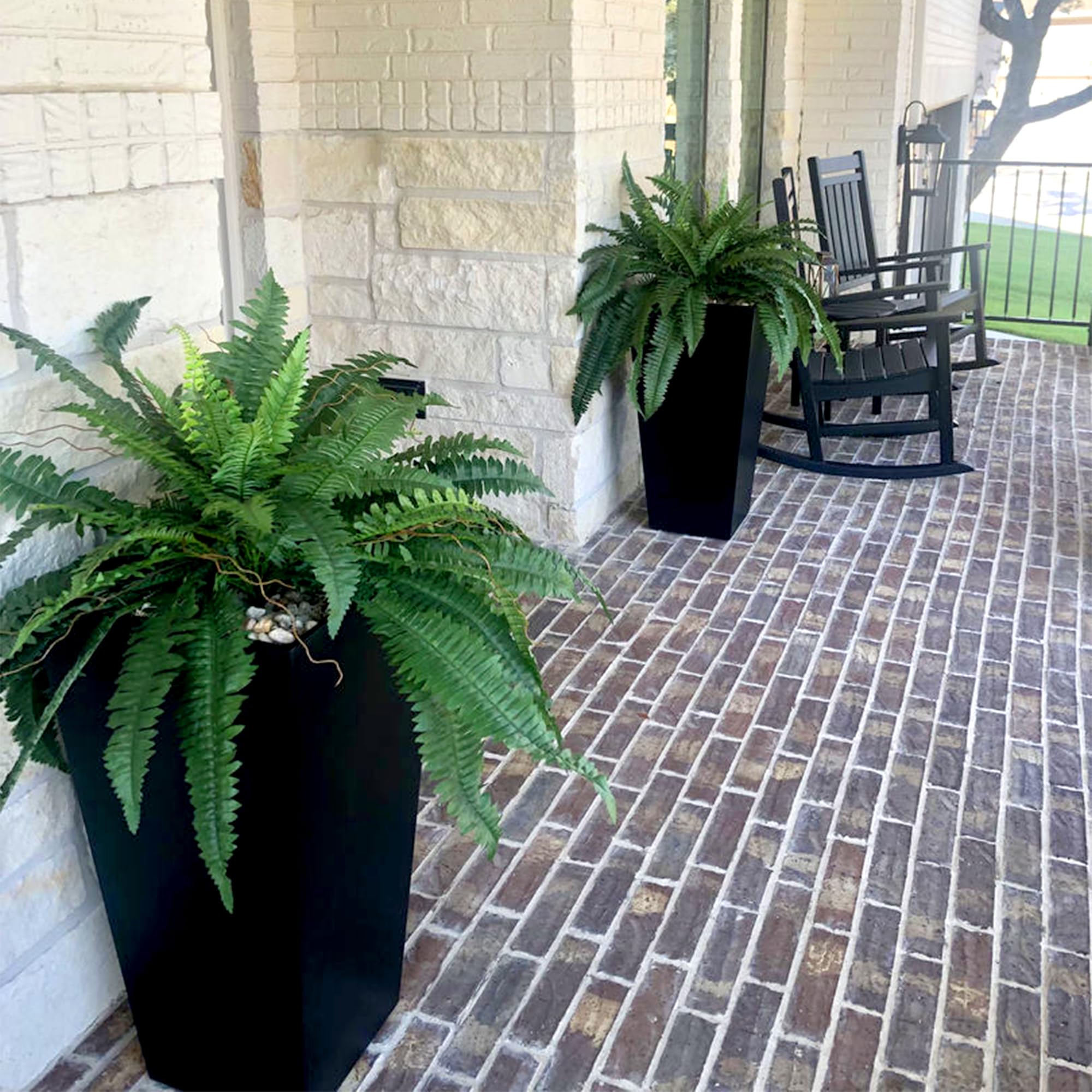 Nearly Natural fern in living room scene creating warm, maintenance-free ambiance