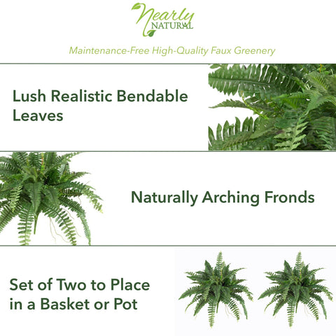 Nearly Natural fern on shelf creating layered styling and instant botanical accent