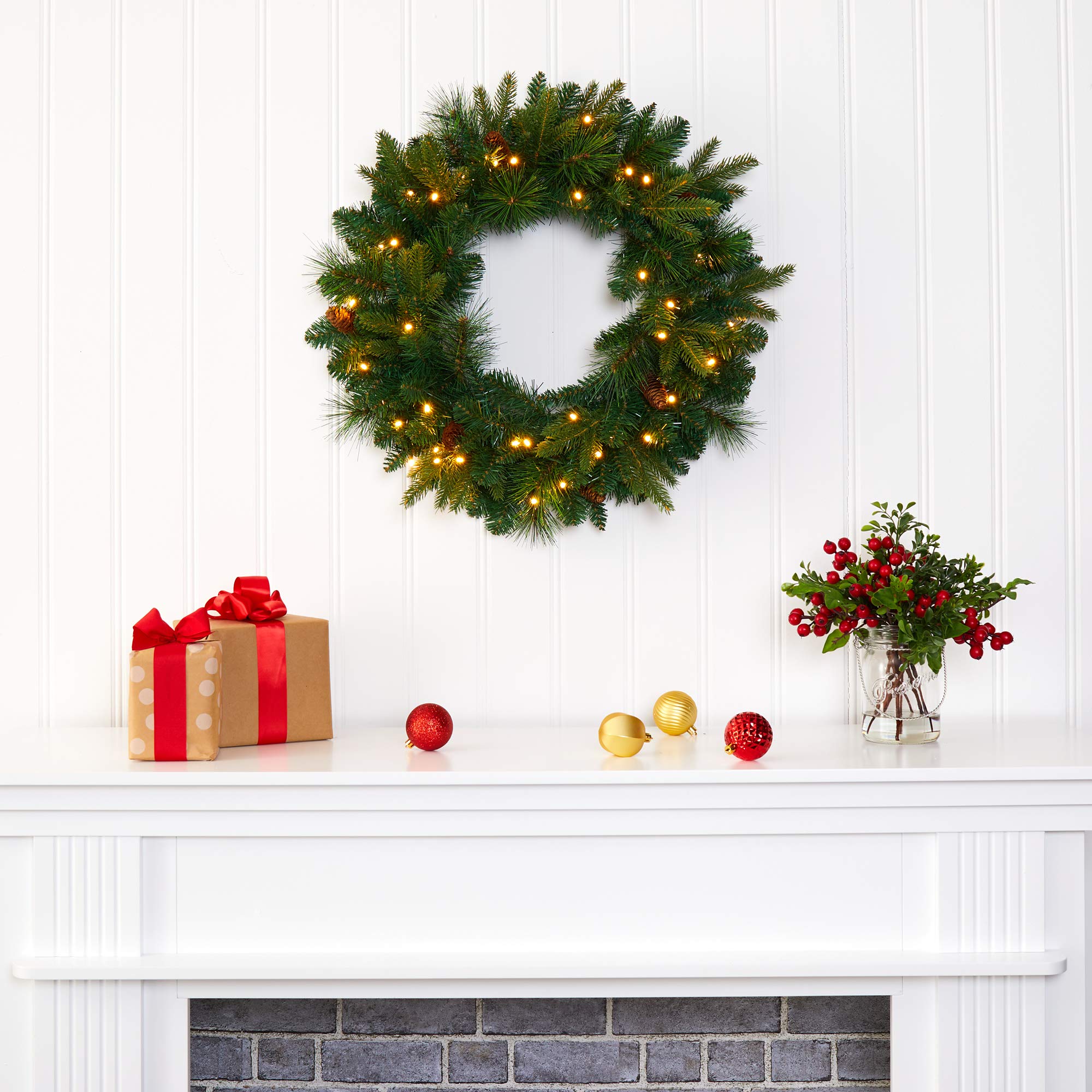 Nearly Natural wreath on front door illustrating curb appeal and placement