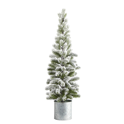 Nearly Natural front view of 3 ft flocked tree showing snow-like foliage and instant holiday charm