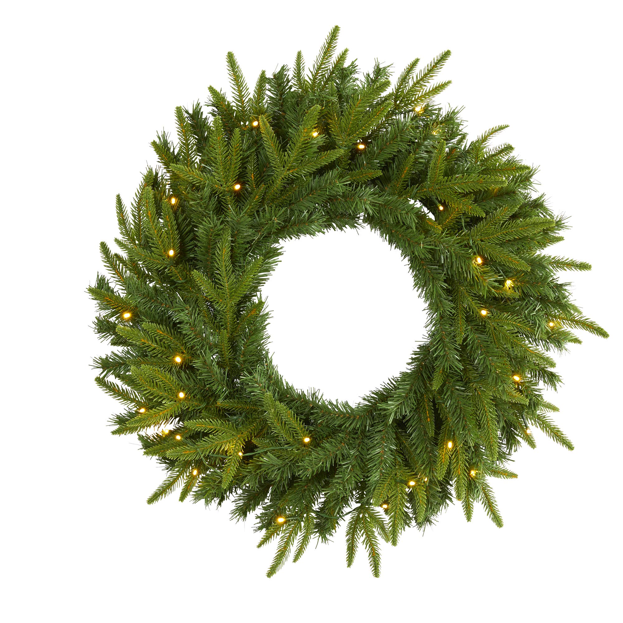 Nearly Natural front view of 24 inch pine wreath showing full shape and welcome appeal