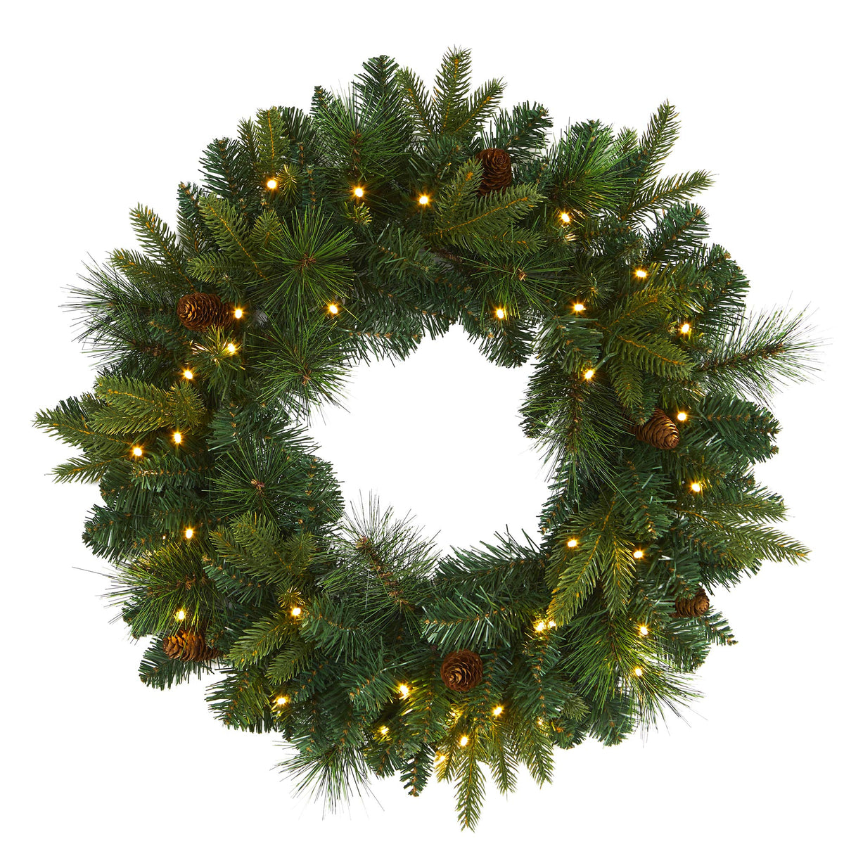 Nearly Natural front view wreath on door showing welcoming decor benefit